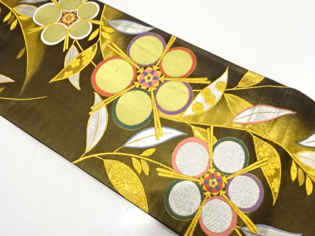 梅鉢に枝垂れ柳模様織り出し　振袖用袋帯